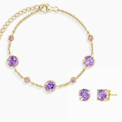 Pink Sapphire & Amethyst Jewellery Set in 18k Gold Vermeil - SJR London Timepiece