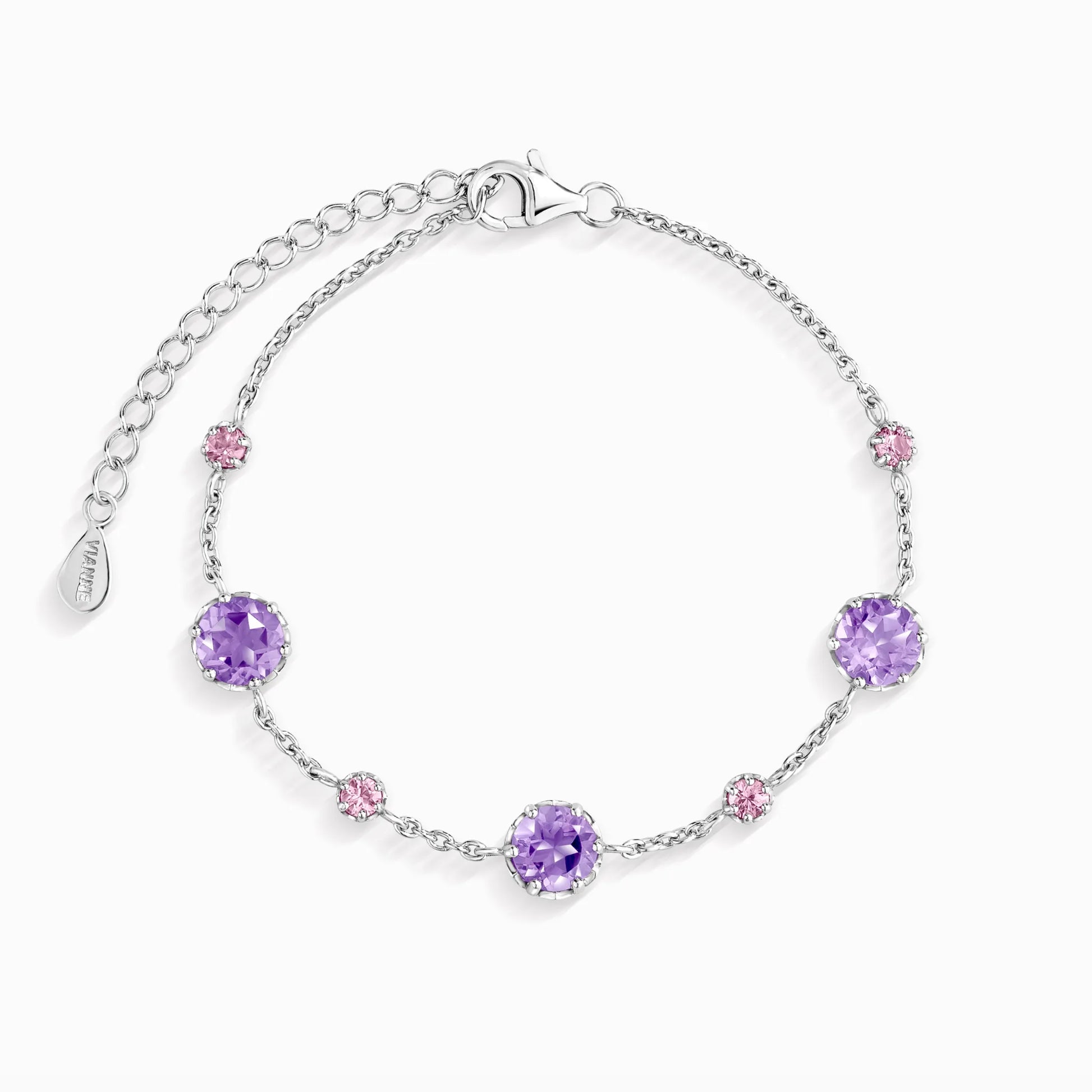 Pink Sapphire & Amethyst Bracelet in Sterling Silver - SJR London Timepiece