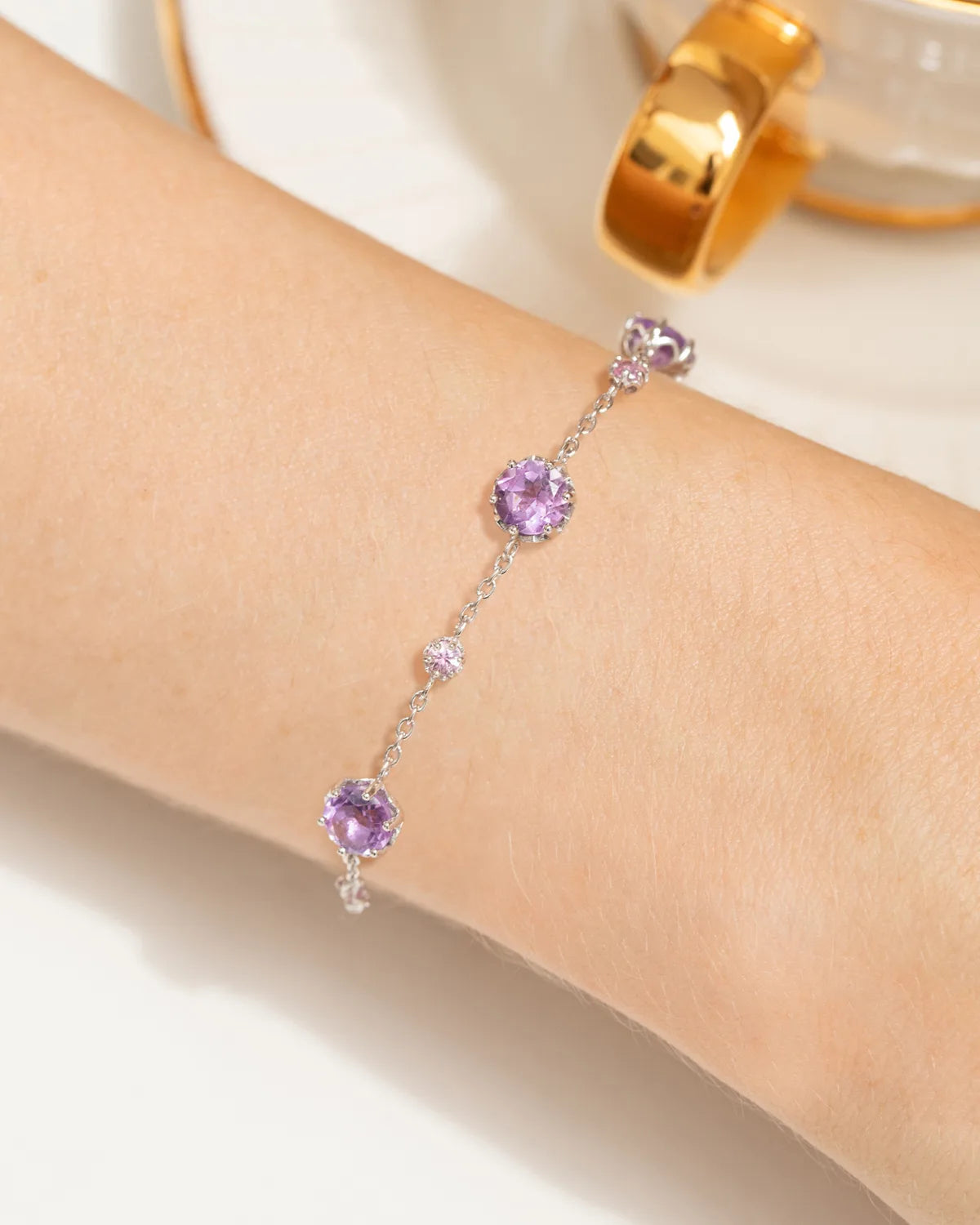Pink Sapphire & Amethyst Bracelet in Sterling Silver - SJR London Timepiece