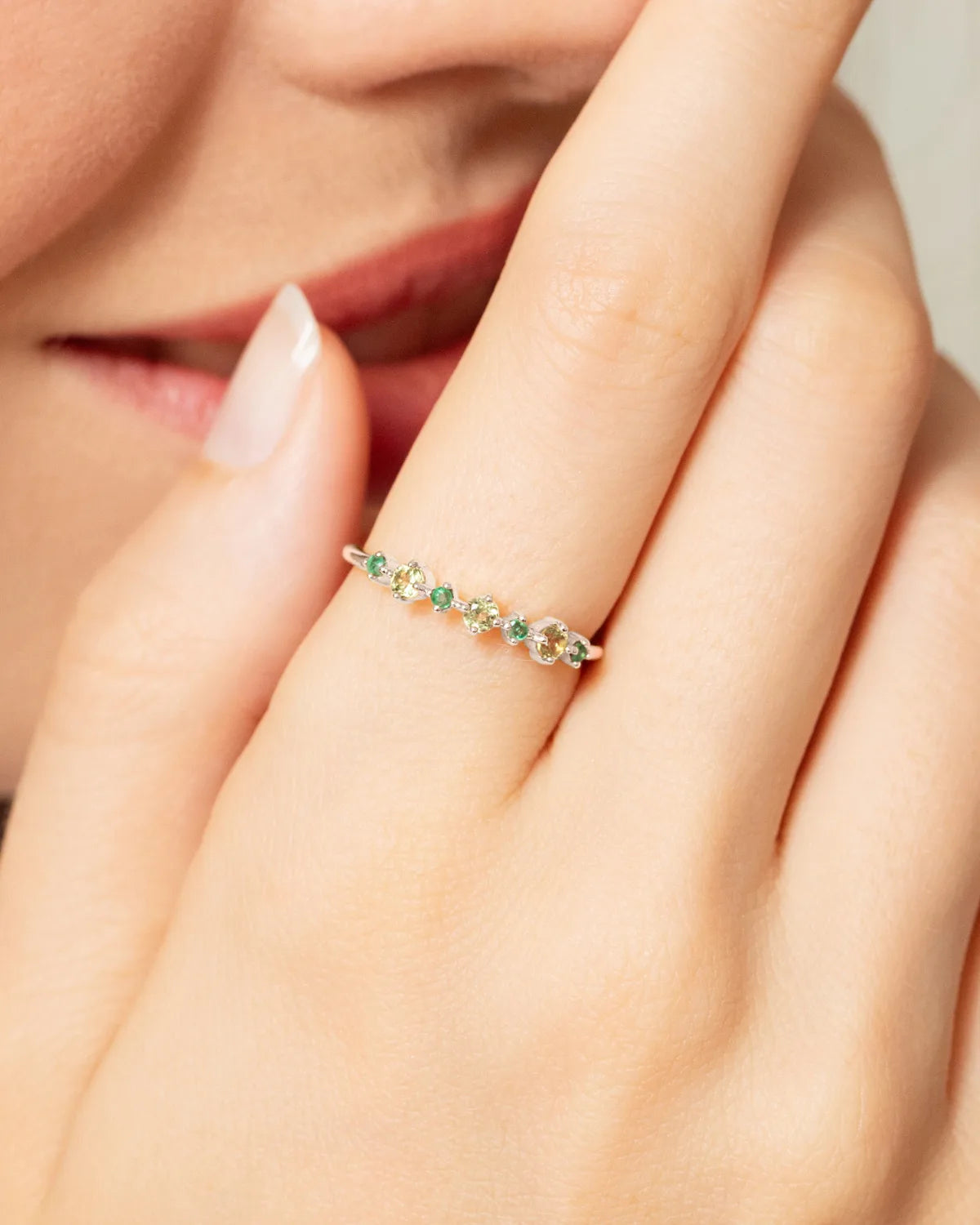 Emerald & Peridot Stackable Half Eternity Band in Sterling Silver - SJR London Timepiece