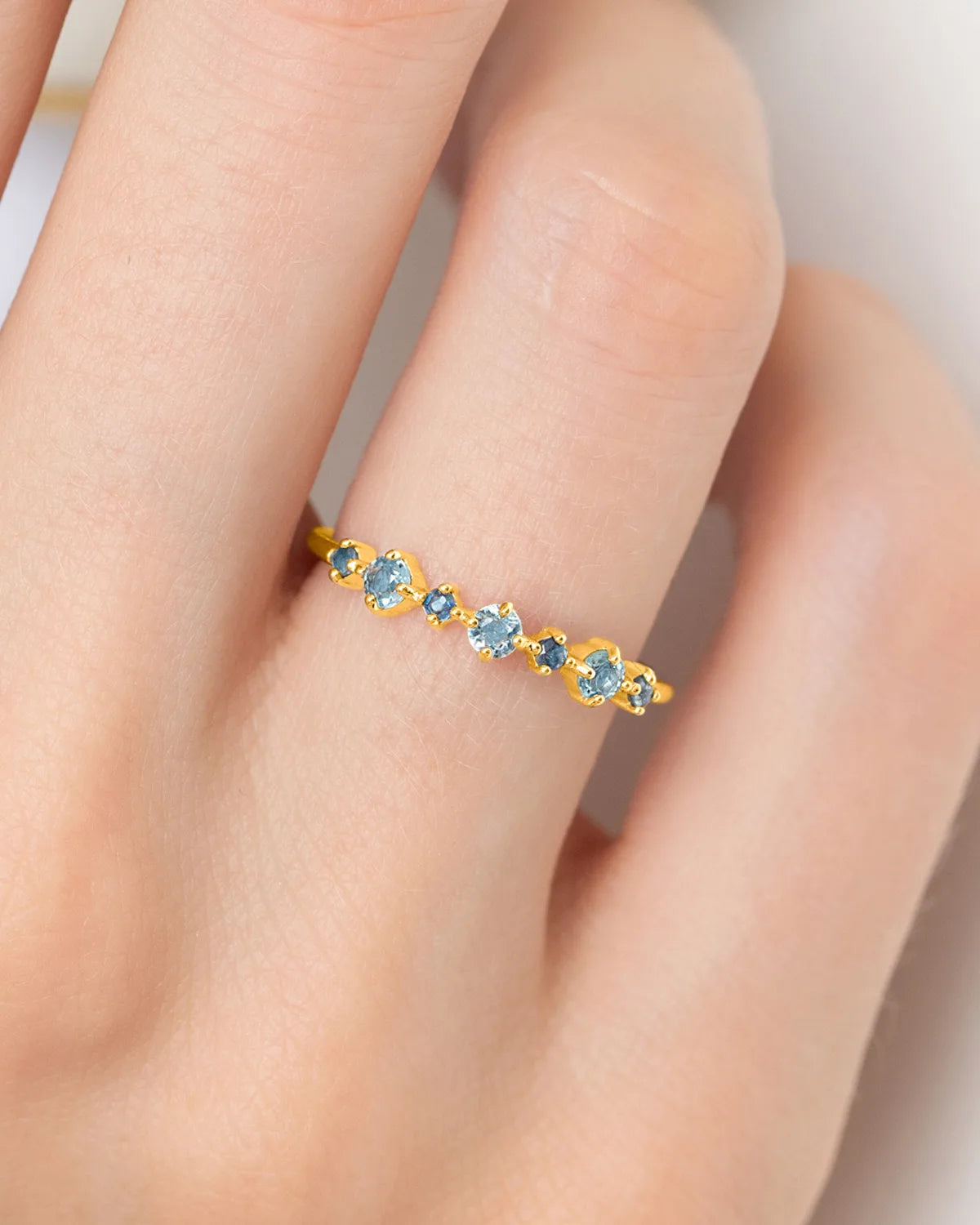 Blue Sapphire & Blue Topaz Stackable Half Eternity Band in 18K Gold Vermeil - SJR London Timepiece