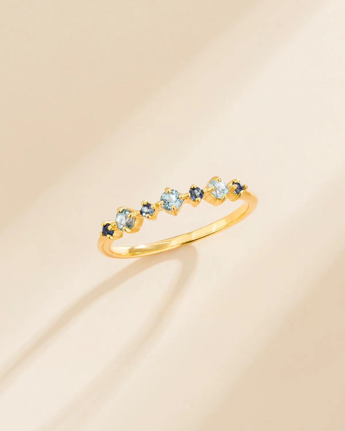 Blue Sapphire & Blue Topaz Stackable Half Eternity Band in 18K Gold Vermeil - SJR London Timepiece