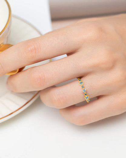 Blue Sapphire & Blue Topaz Stackable Half Eternity Band in 18K Gold Vermeil - SJR London Timepiece