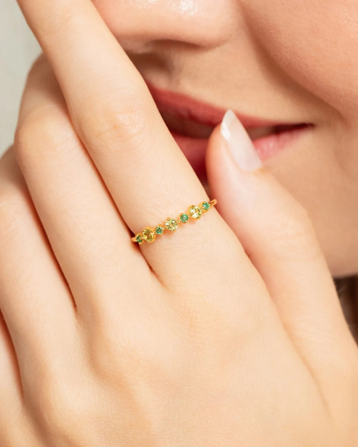 Emerald & Peridot Stackable Half Eternity Band in 18K Gold Vermeil - SJR London Timepiece