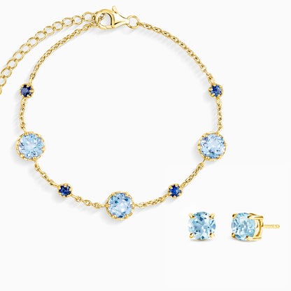 Blue Sapphire & Blue Topaz Jewellery Set in 18k Gold Vermeil - SJR London Timepiece