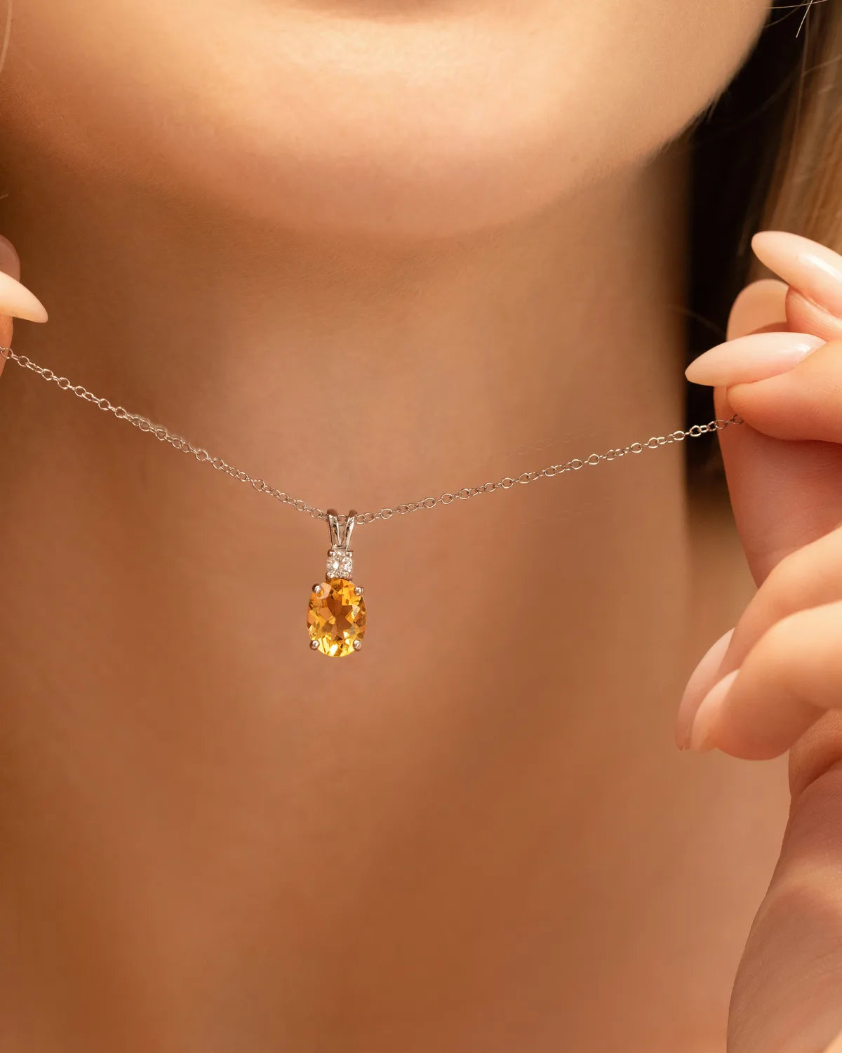 Citrine Pendant Necklace in Sterling Silver - SJR London Timepiece