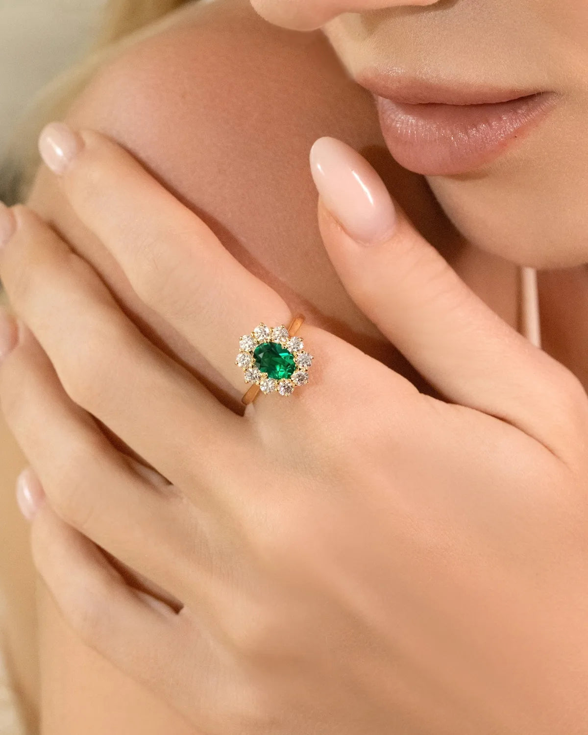 Emerald Halo Engagement Ring in 18k Gold Vermeil - SJR London Timepiece