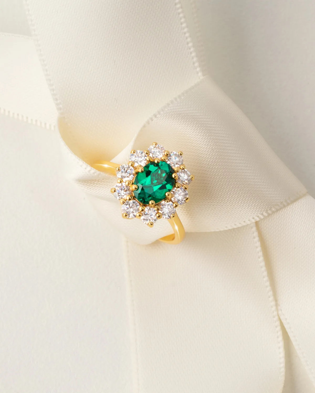 Emerald Halo Engagement Ring in 18k Gold Vermeil - SJR London Timepiece