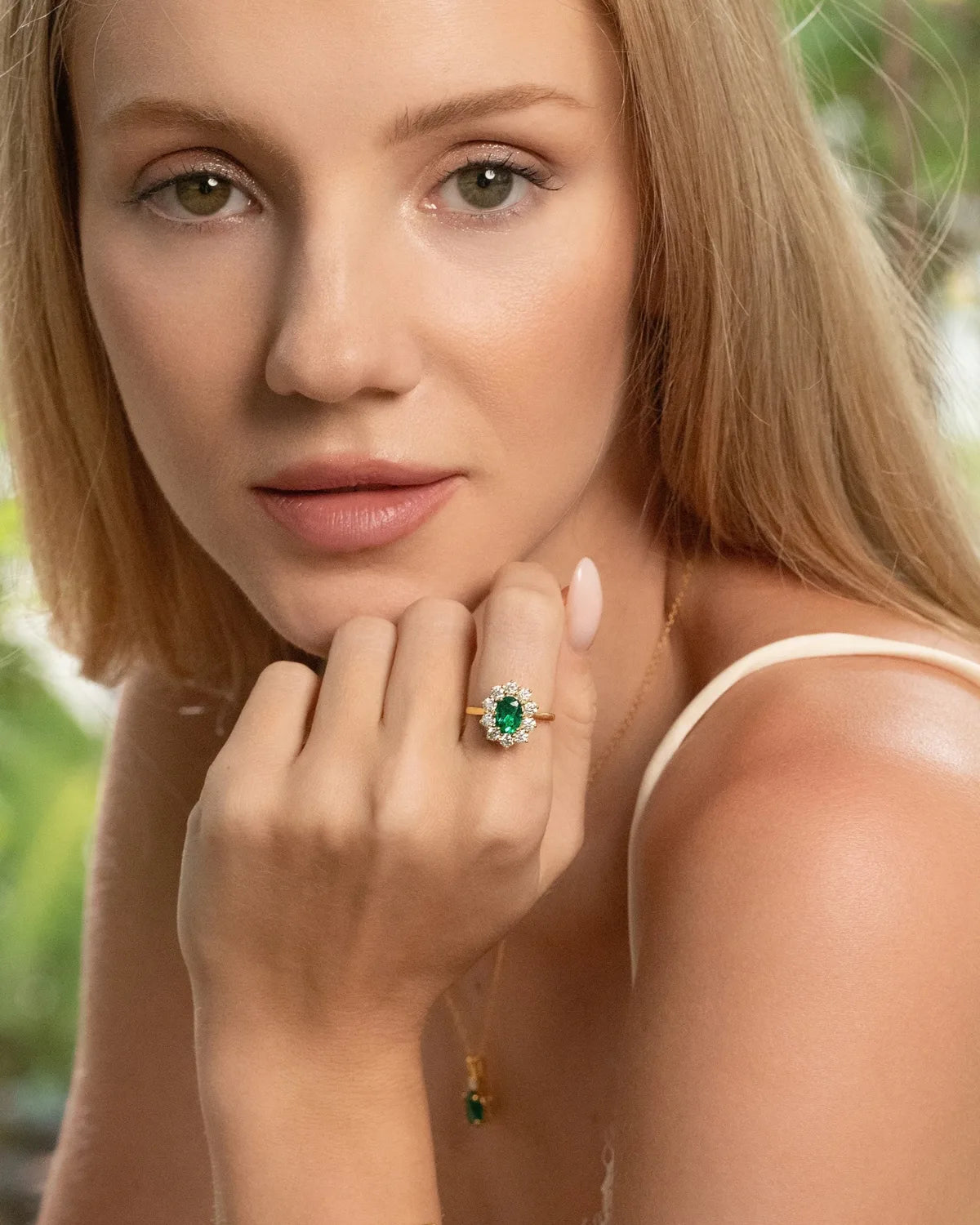 Emerald Halo Engagement Ring in 18k Gold Vermeil - SJR London Timepiece
