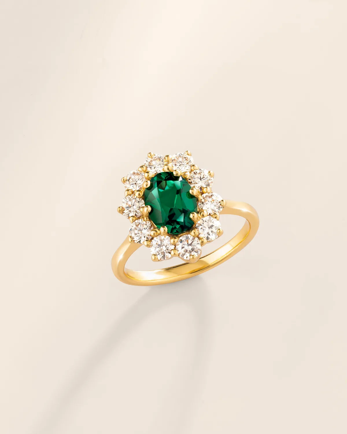 Emerald Halo Engagement Ring in 18k Gold Vermeil - SJR London Timepiece