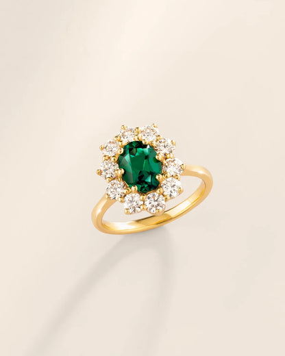 Emerald Halo Engagement Ring in 18k Gold Vermeil - SJR London Timepiece