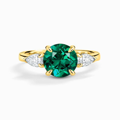 Emerald Round Cut Three Stone Engagement Ring in 18k Gold Vermeil - SJR London Timepiece