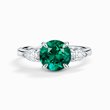 Emerald Round Cut Three Stone Engagement Ring in Sterling Silver - SJR London Timepiece