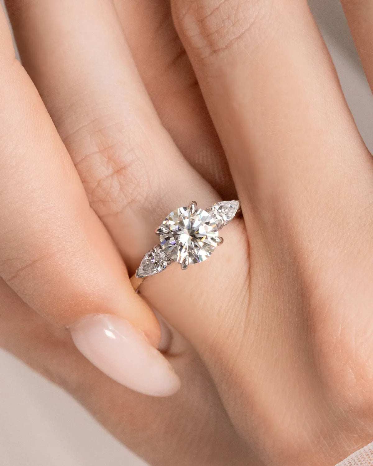 2 ct Round Moissanite Three Stone Engagement Ring in Sterling Silver - SJR London Timepiece