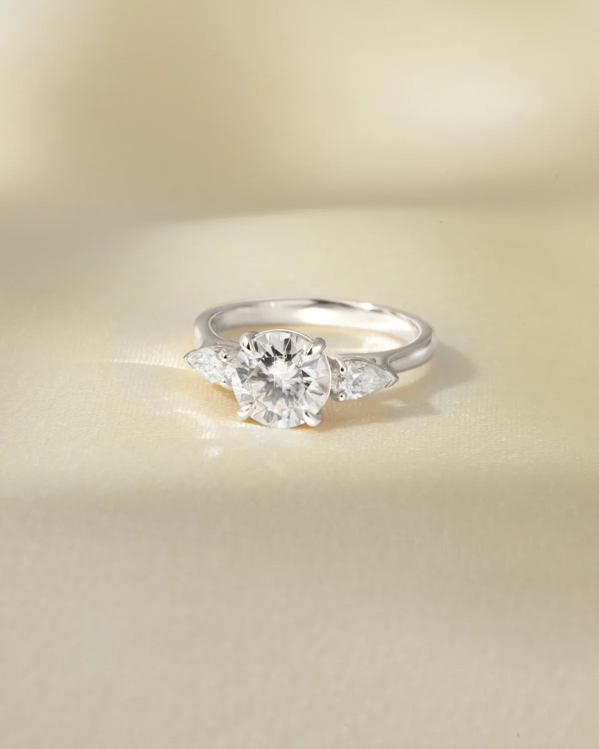 2 ct Round Moissanite Three Stone Engagement Ring in Sterling Silver - SJR London Timepiece