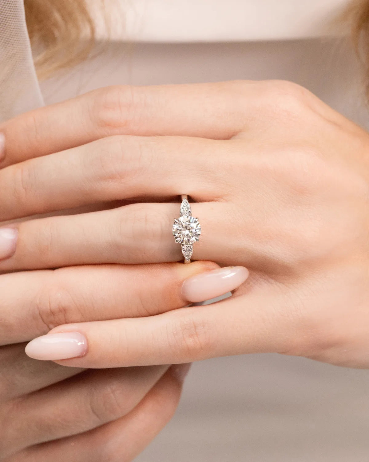2 ct Round Moissanite Three Stone Engagement Ring in Sterling Silver - SJR London Timepiece