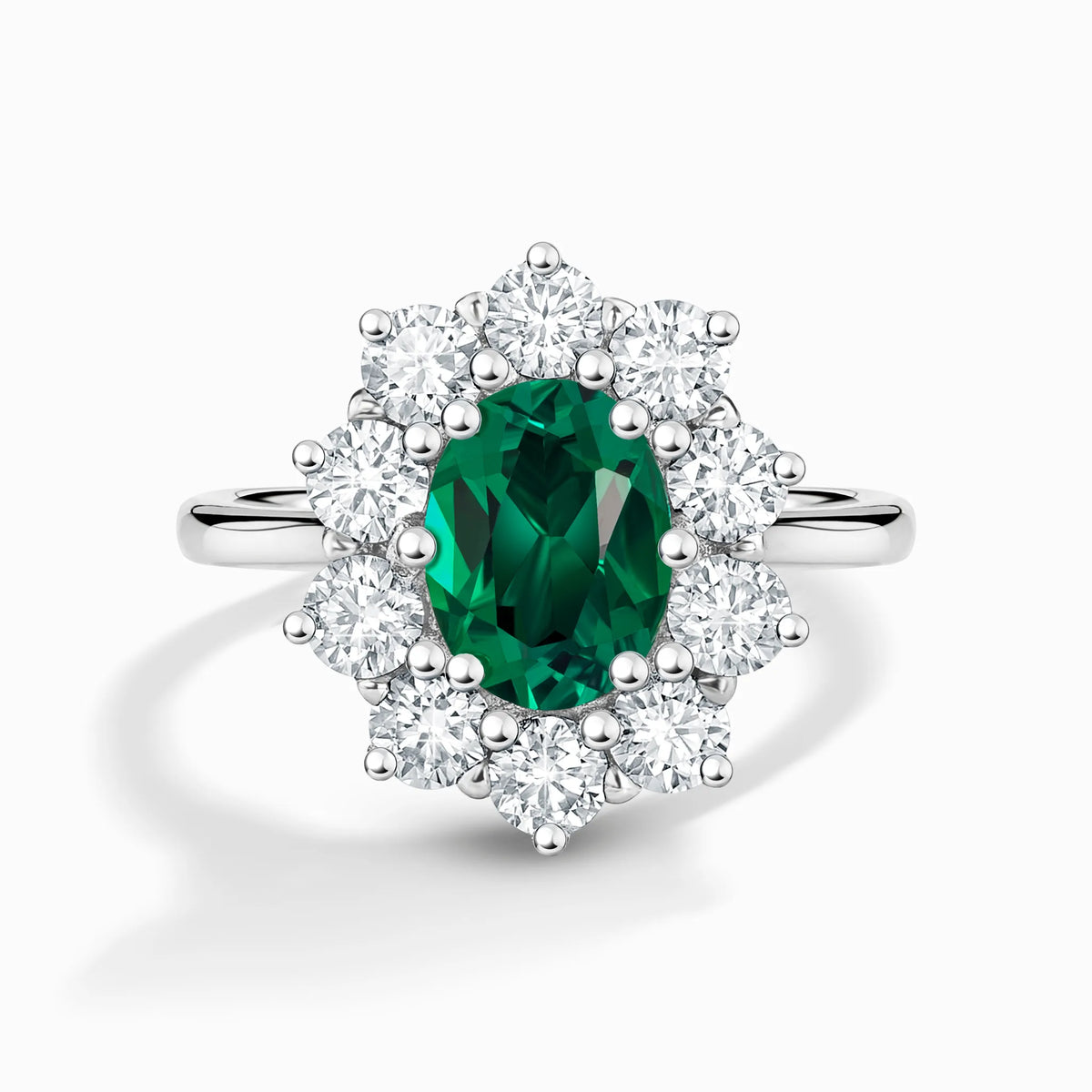 Emerald Halo Engagement Ring in Sterling Silver - SJR London Timepiece
