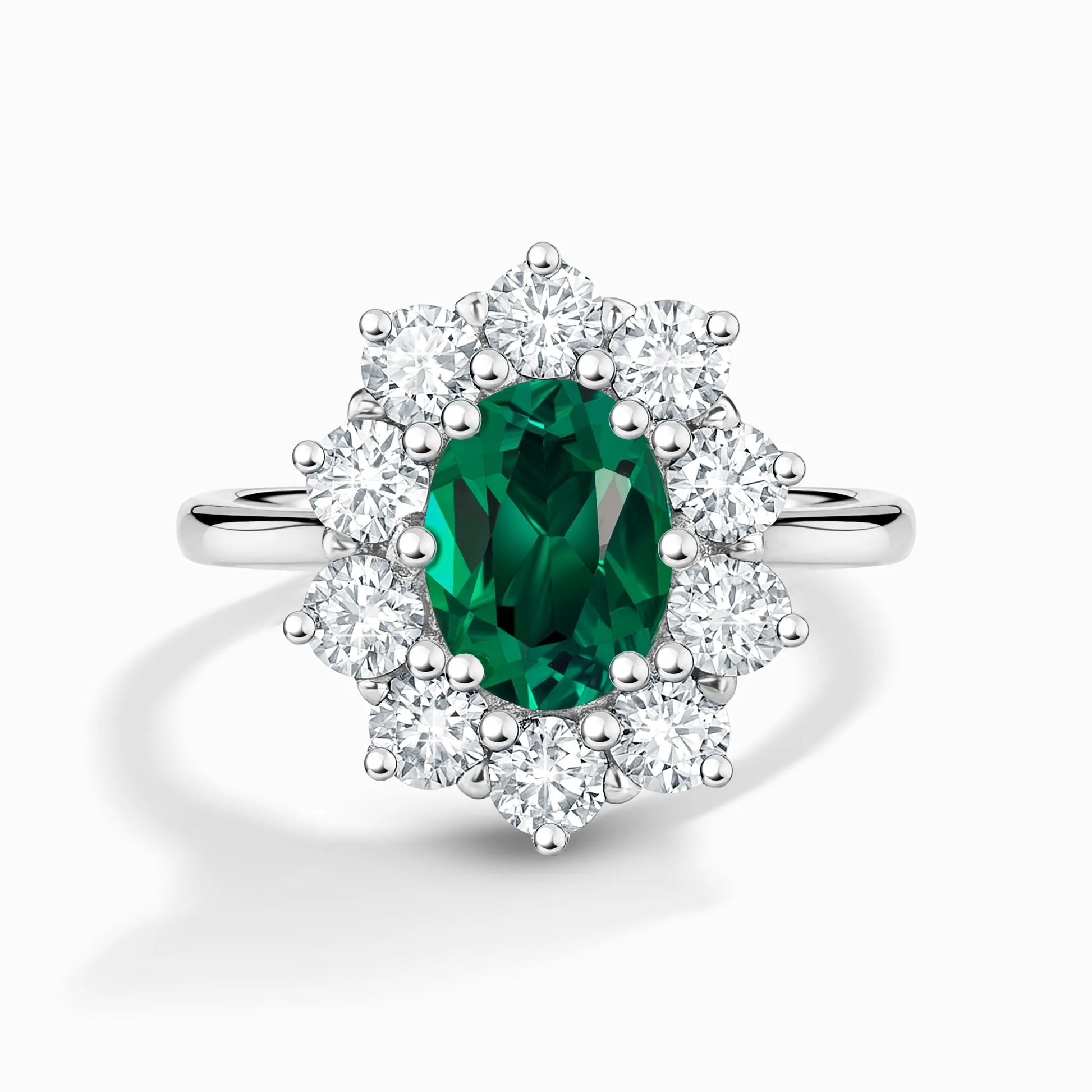 Emerald Halo Engagement Ring in Sterling Silver - SJR London Timepiece