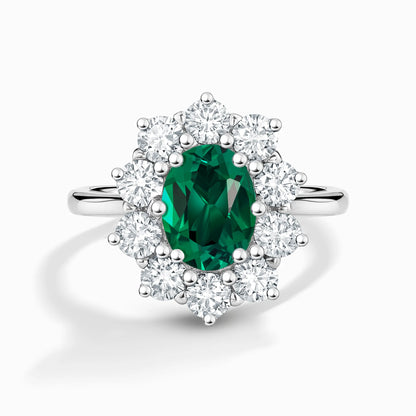 Emerald Halo Engagement Ring in Sterling Silver - SJR London Timepiece