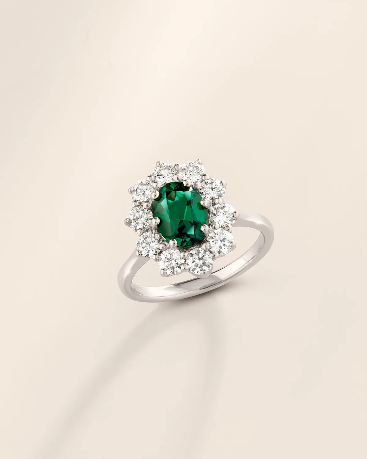Emerald Halo Engagement Ring in Sterling Silver - SJR London Timepiece