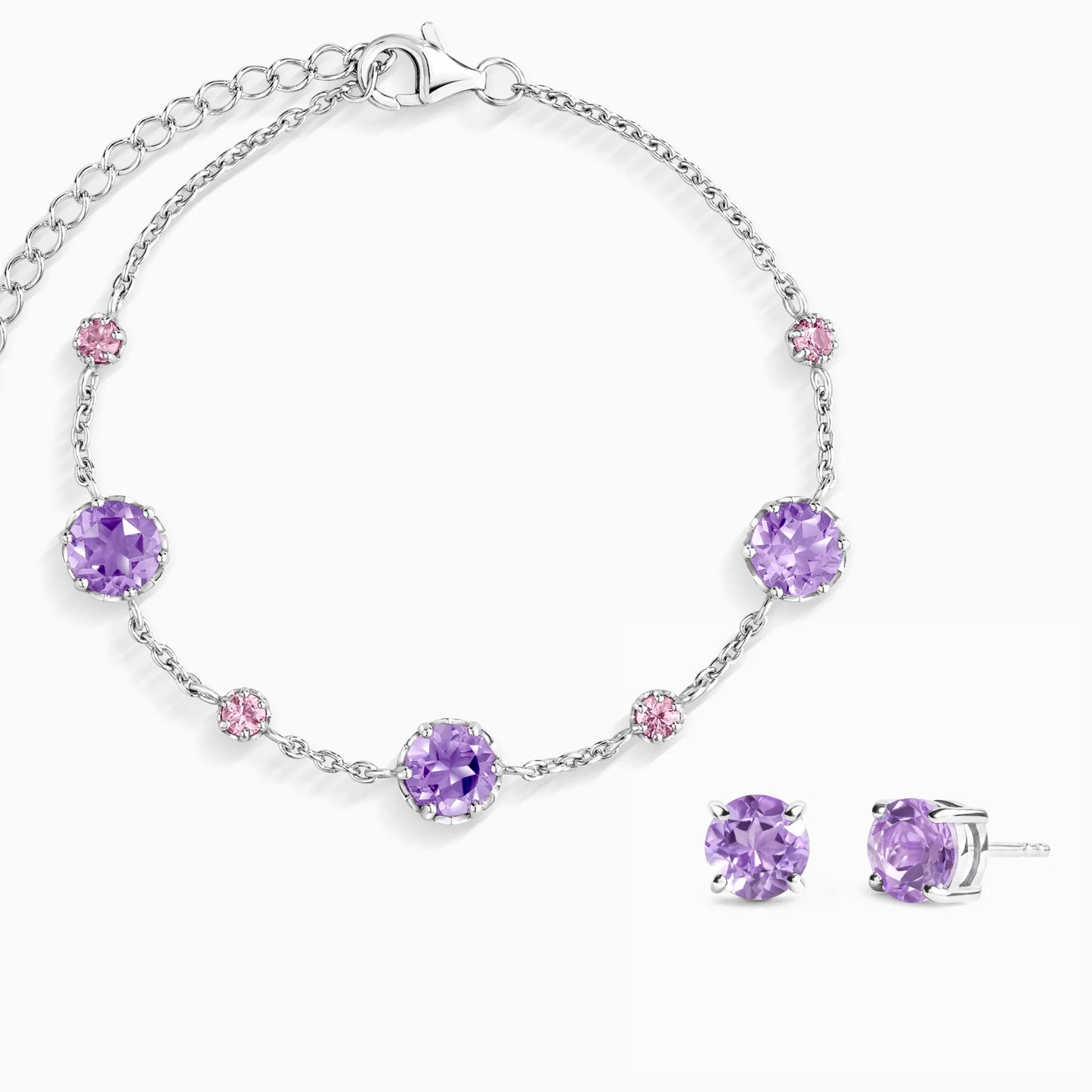 Pink Sapphire & Amethyst Jewellery Set in Sterling Silver - SJR London Timepiece
