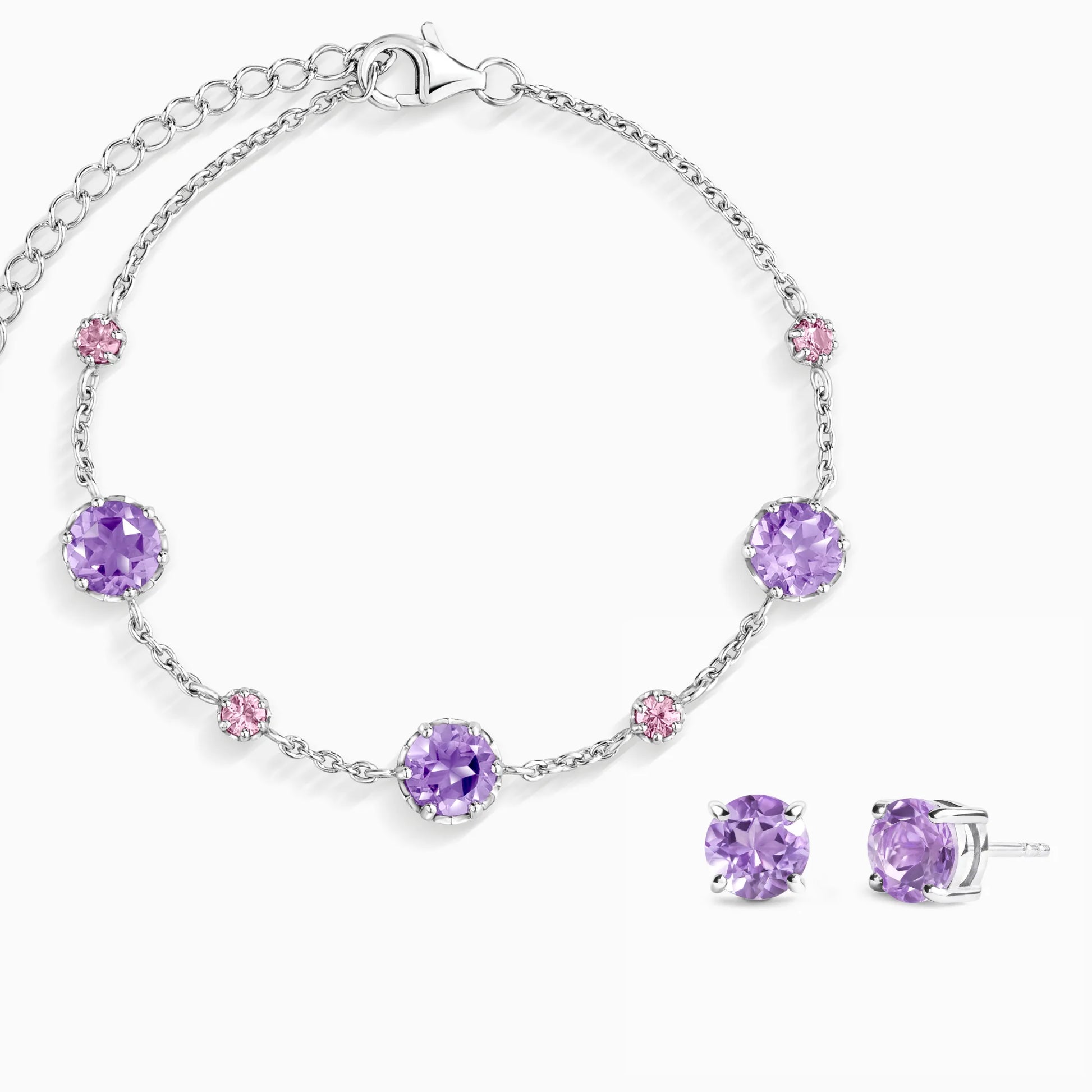 Pink Sapphire & Amethyst Jewellery Set in Sterling Silver - SJR London Timepiece