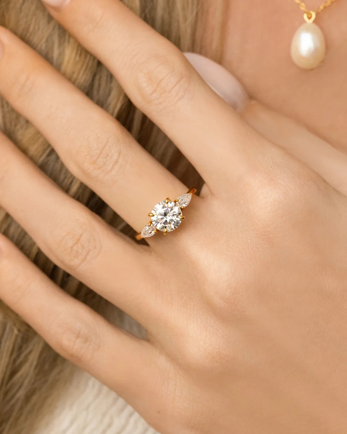2 ct Round Moissanite Three Stone Engagement Ring in 18k Gold Vermeil - SJR London Timepiece