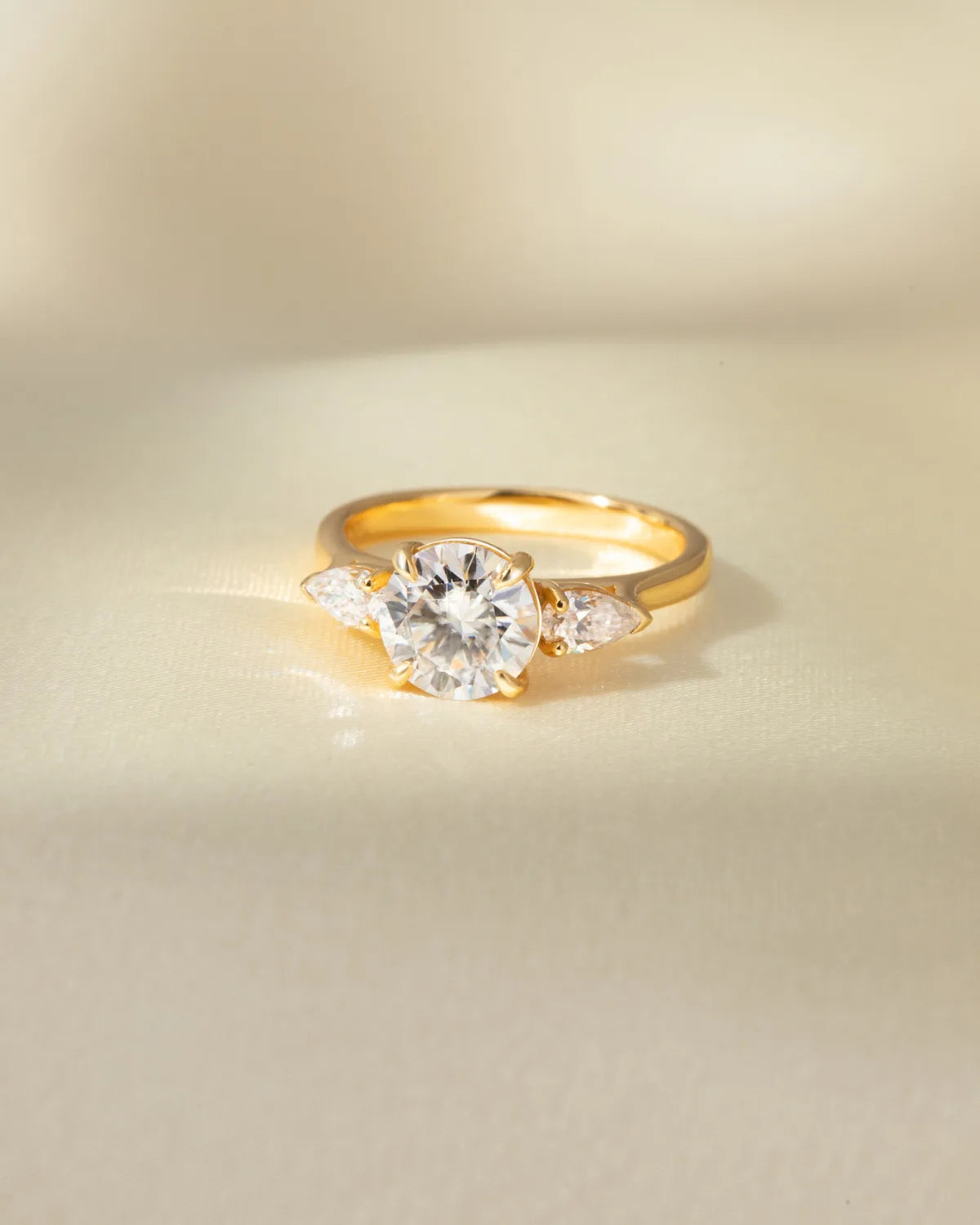 2 ct Round Moissanite Three Stone Engagement Ring in 18k Gold Vermeil - SJR London Timepiece