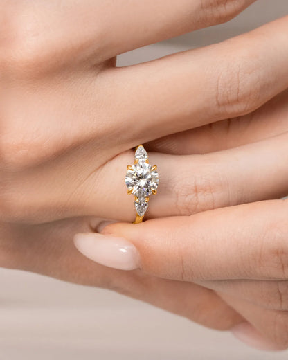 2 ct Round Moissanite Three Stone Engagement Ring in 18k Gold Vermeil - SJR London Timepiece