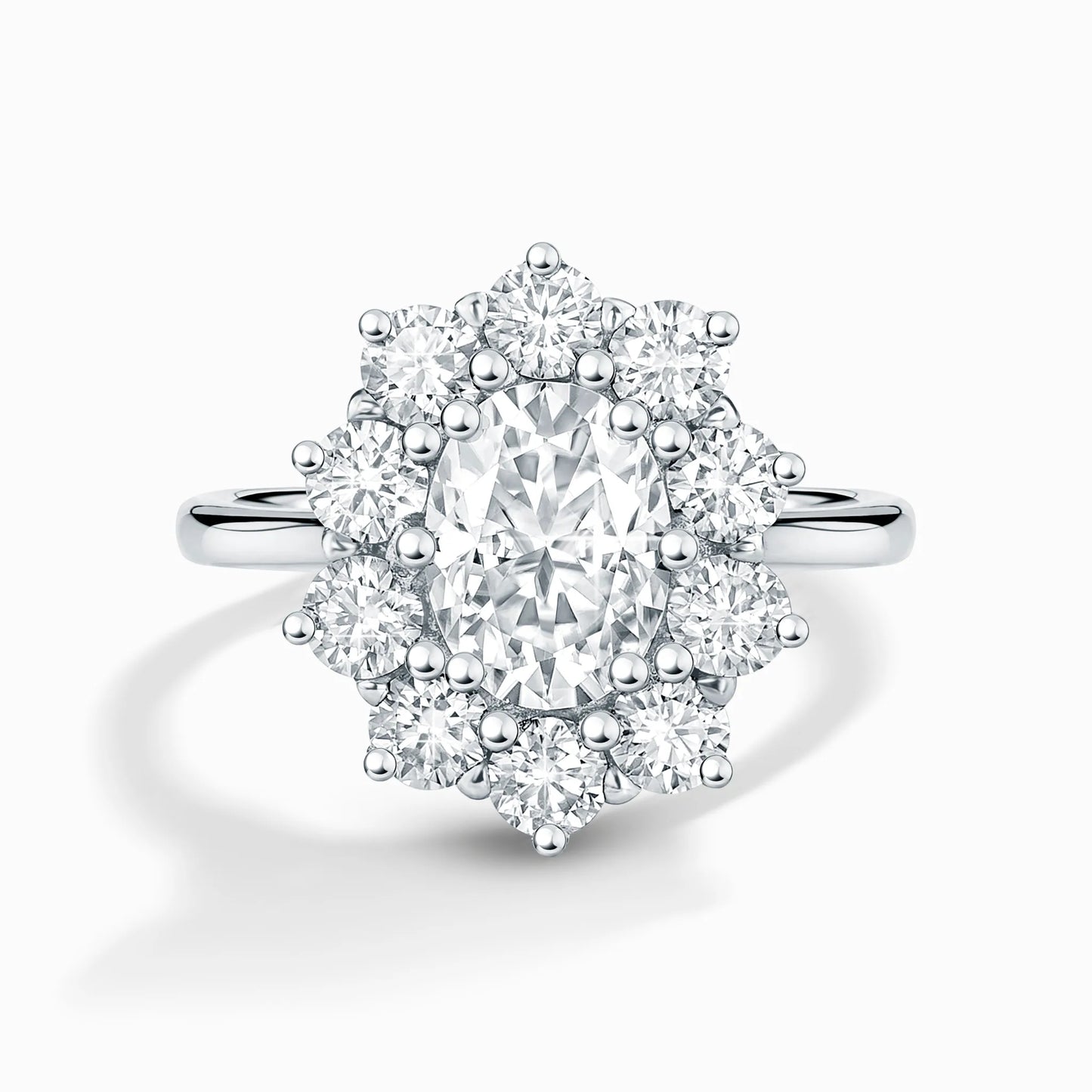 2.5 ct Oval Moissanite Halo Engagement Ring in Sterling Silver - SJR London Timepiece