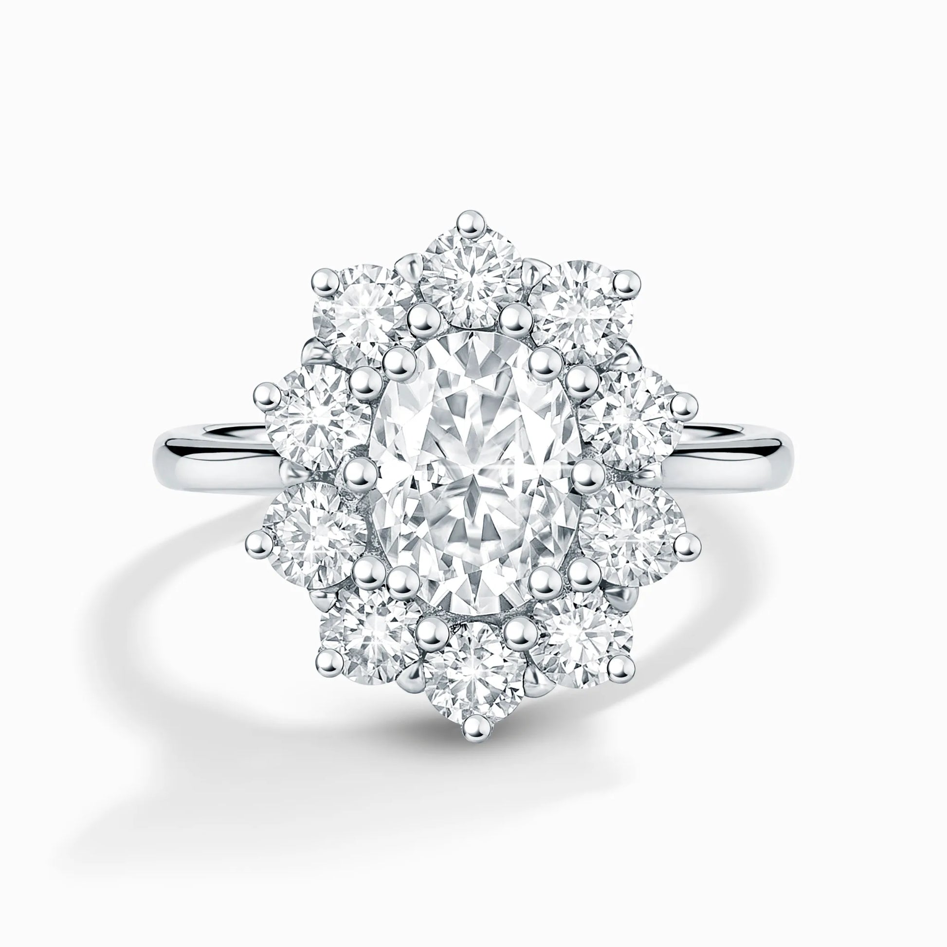 2.5 ct Oval Moissanite Halo Engagement Ring in Sterling Silver - SJR London Timepiece
