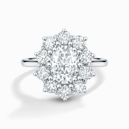2.5 ct Oval Moissanite Halo Engagement Ring in Sterling Silver - SJR London Timepiece