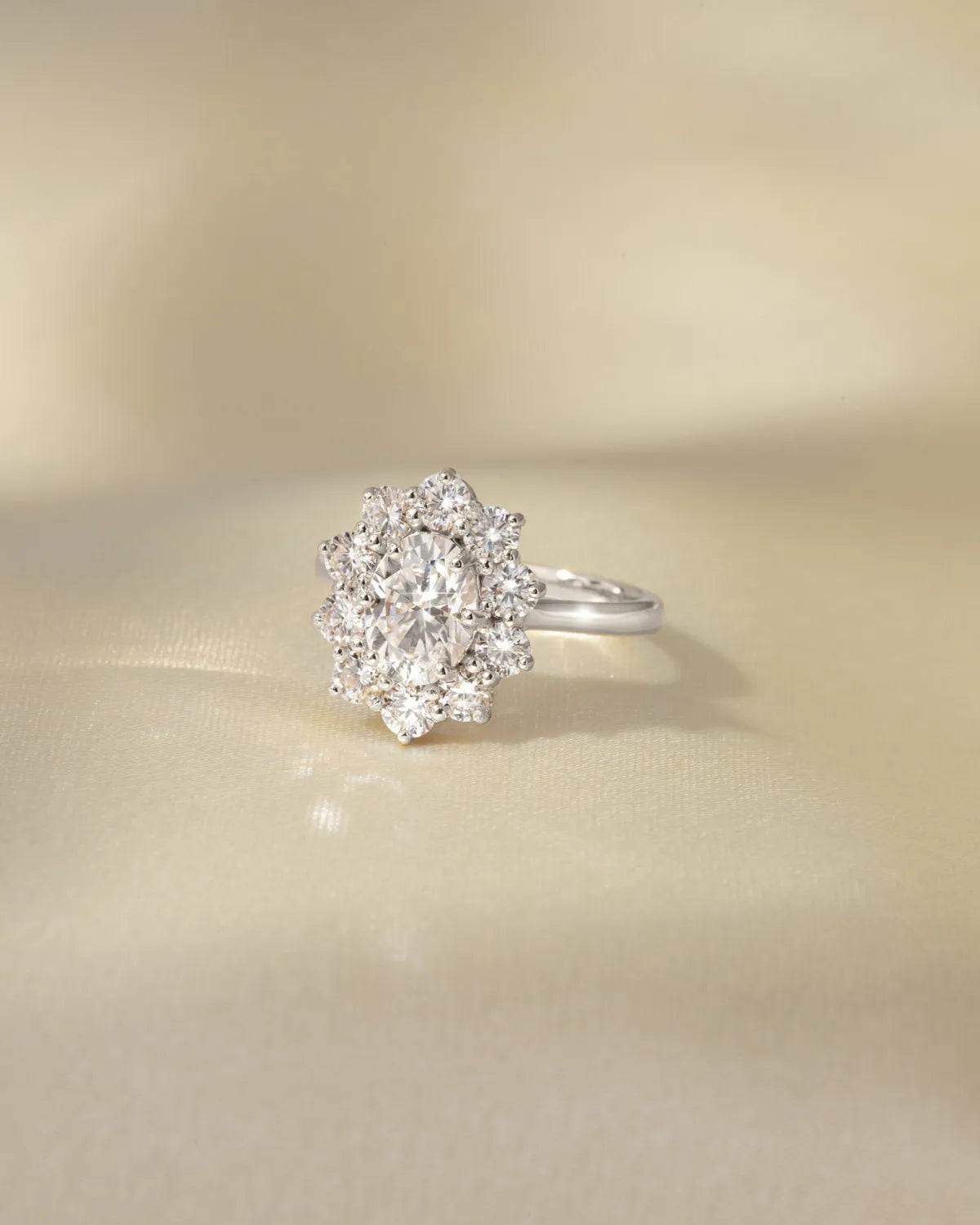 2.5 ct Oval Moissanite Halo Engagement Ring in Sterling Silver - SJR London Timepiece