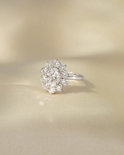 2.5 ct Oval Moissanite Halo Engagement Ring in Sterling Silver - SJR London Timepiece