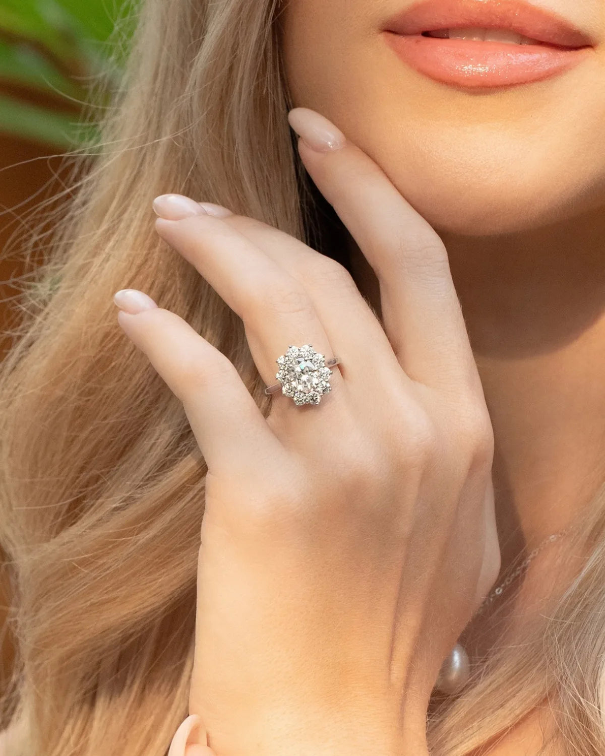 2.5 ct Oval Moissanite Halo Engagement Ring in Sterling Silver - SJR London Timepiece