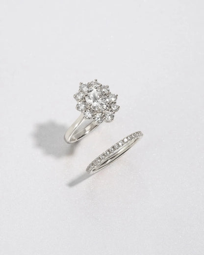 2.5 ct Oval Moissanite Halo Engagement Ring in Sterling Silver - SJR London Timepiece