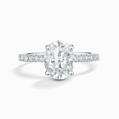 2 ct Oval Solitaire Moissanite Engagement Ring with Pavé Band in Sterling Silver - SJR London Timepiece