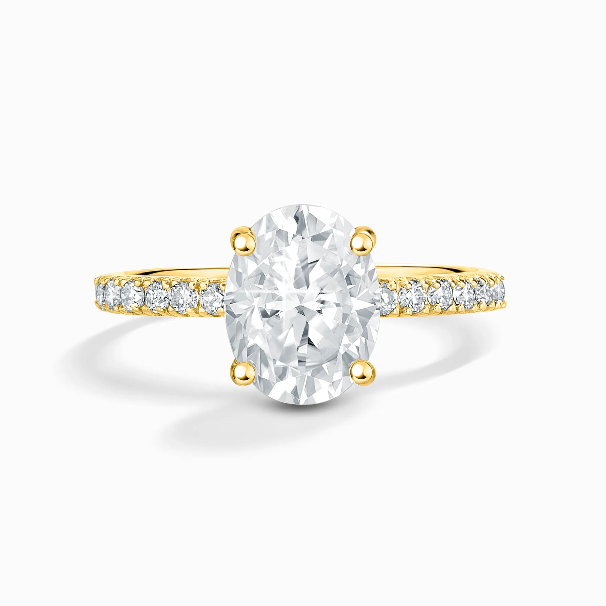 2 ct Oval Solitaire Moissanite Engagement Ring with Pavé Band in 18k Gold Vermeil - SJR London Timepiece