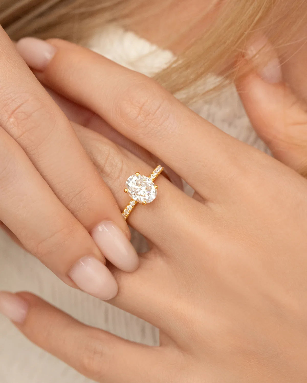 2 ct Oval Solitaire Moissanite Engagement Ring with Pavé Band in 18k Gold Vermeil - SJR London Timepiece