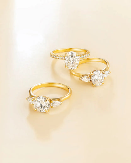 2 ct Oval Solitaire Moissanite Engagement Ring with Pavé Band in 18k Gold Vermeil - SJR London Timepiece