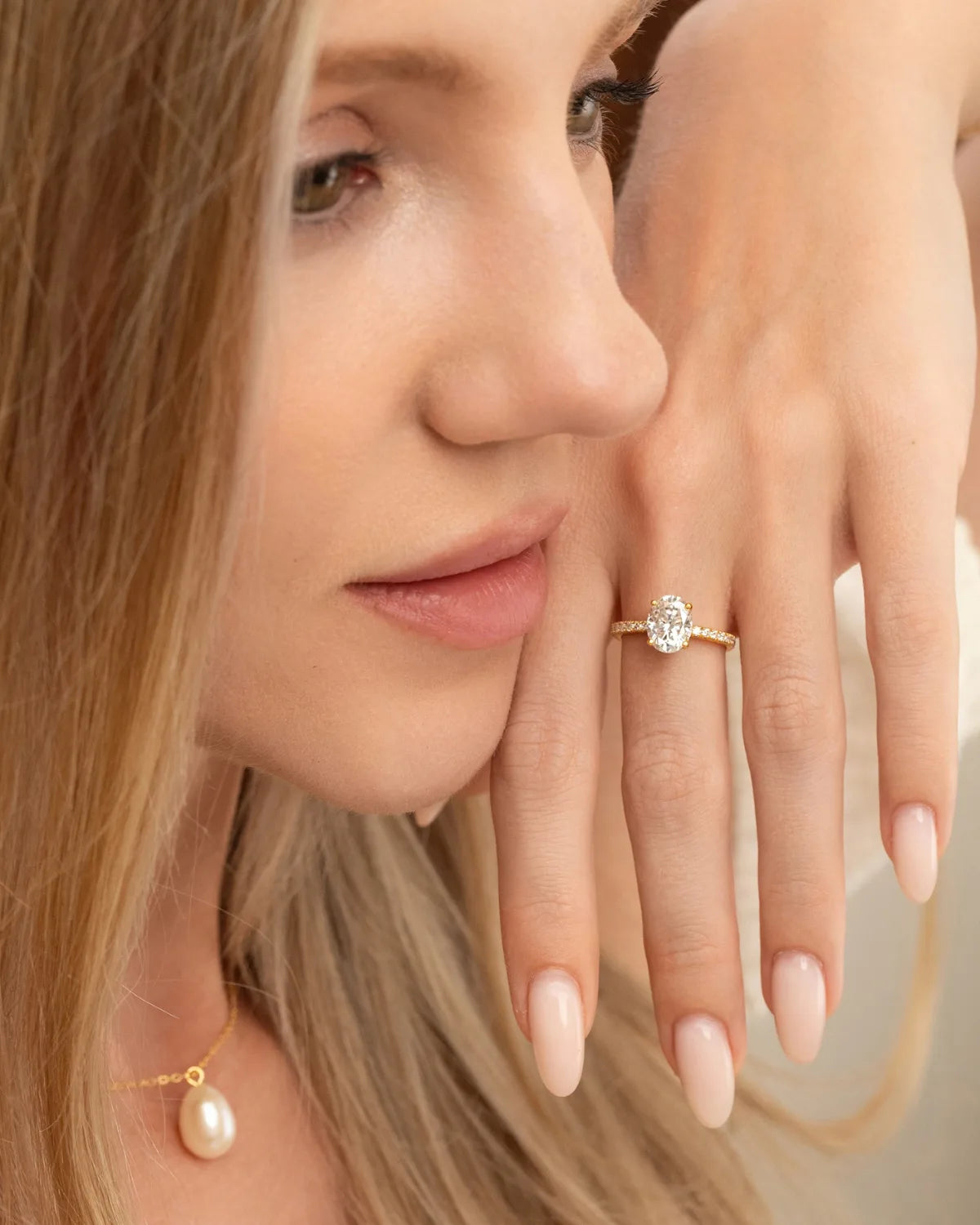 2 ct Oval Solitaire Moissanite Engagement Ring with Pavé Band in 18k Gold Vermeil - SJR London Timepiece