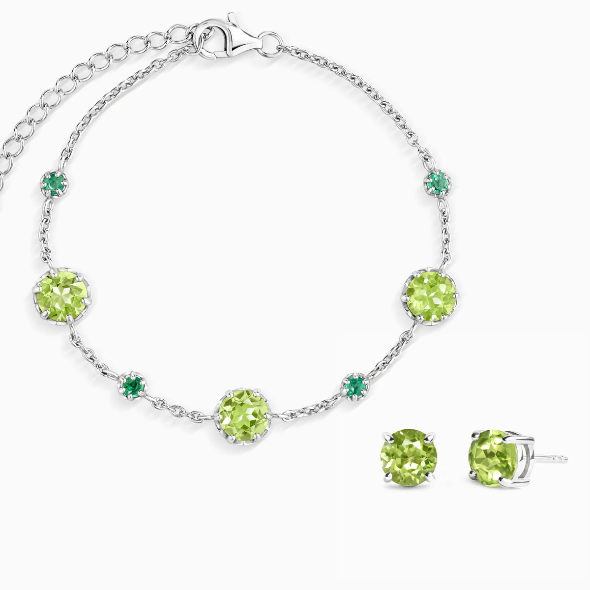 Emerald & Peridot Jewellery Set in Sterling Silver - SJR London Timepiece