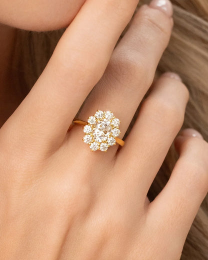 2.5 ct Oval Moissanite Halo Engagement Ring in 18k Gold Vermeil - SJR London Timepiece