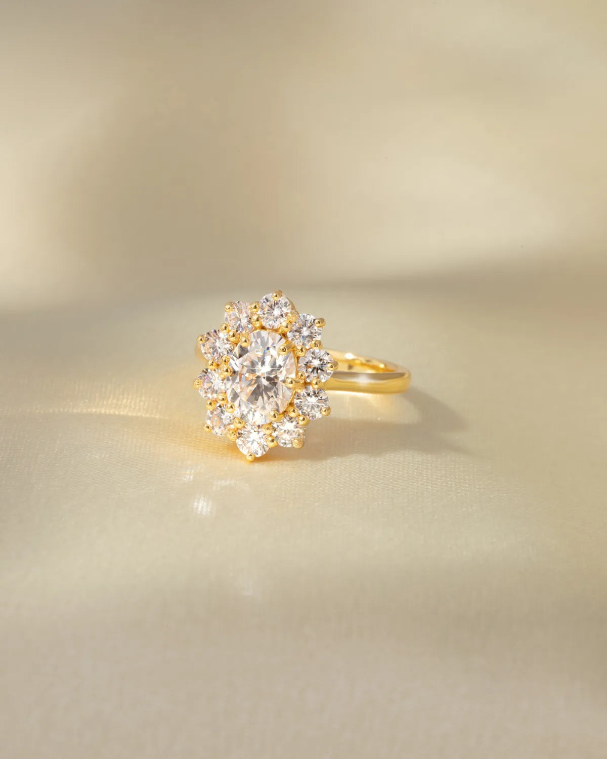 2.5 ct Oval Moissanite Halo Engagement Ring in 18k Gold Vermeil - SJR London Timepiece