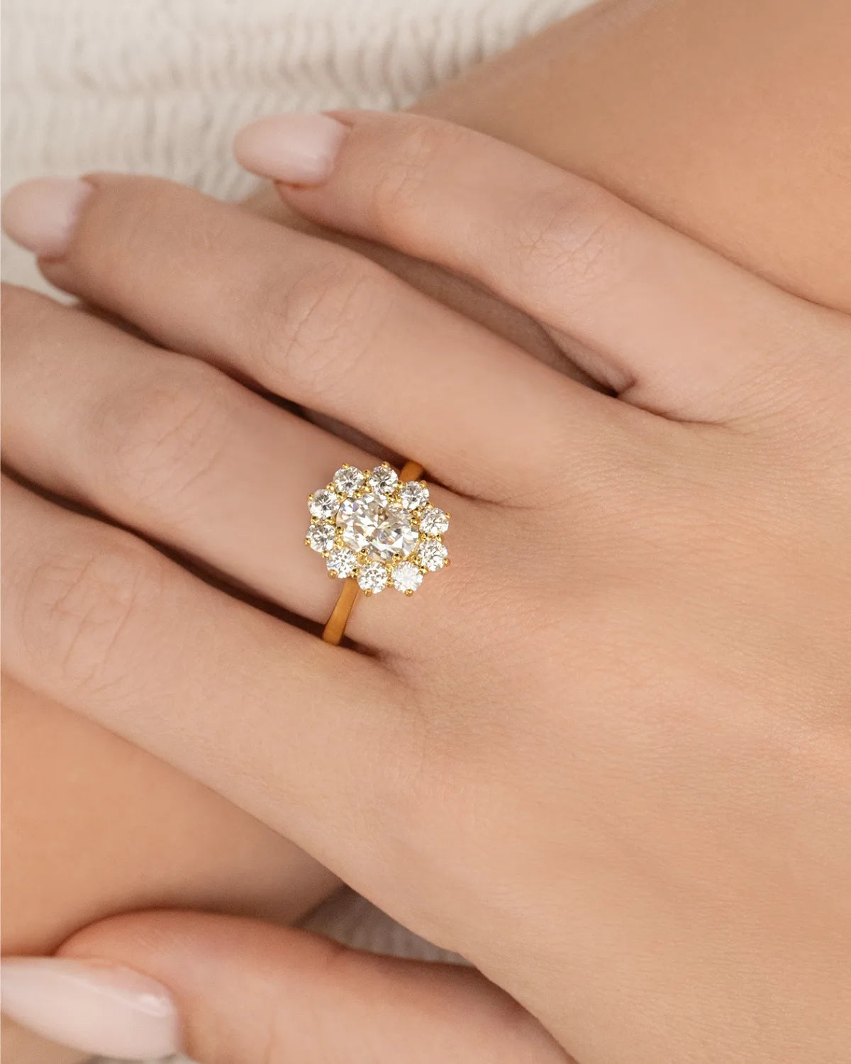 2.5 ct Oval Moissanite Halo Engagement Ring in 18k Gold Vermeil - SJR London Timepiece