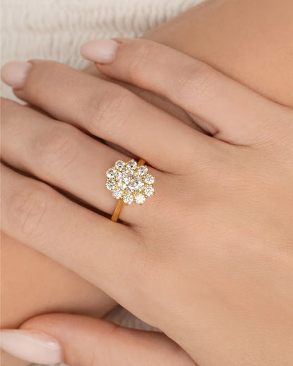 2.5 ct Oval Moissanite Halo Engagement Ring in 18k Gold Vermeil - SJR London Timepiece