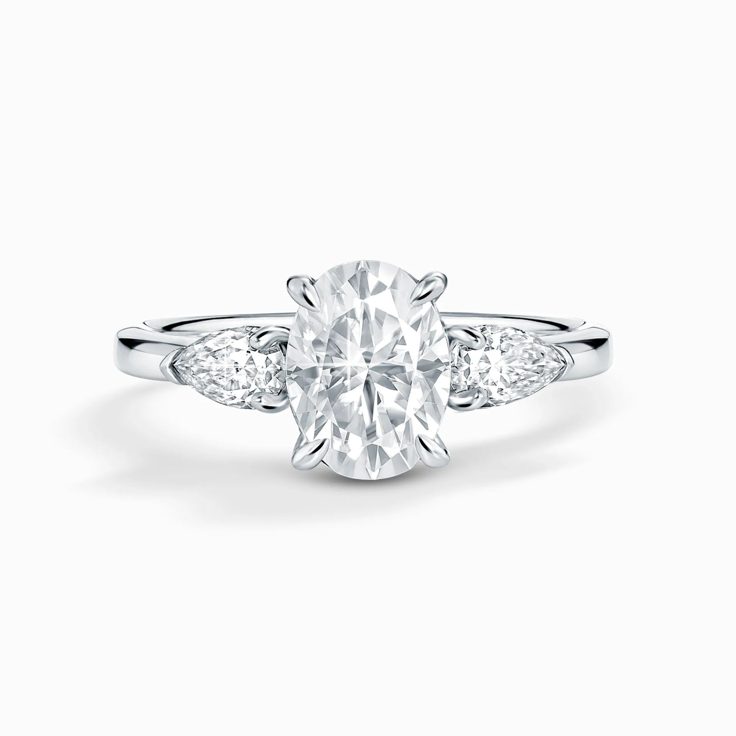 2 ct Oval Moissanite Three Stone Engagement Ring in Sterling Silver - SJR London Timepiece
