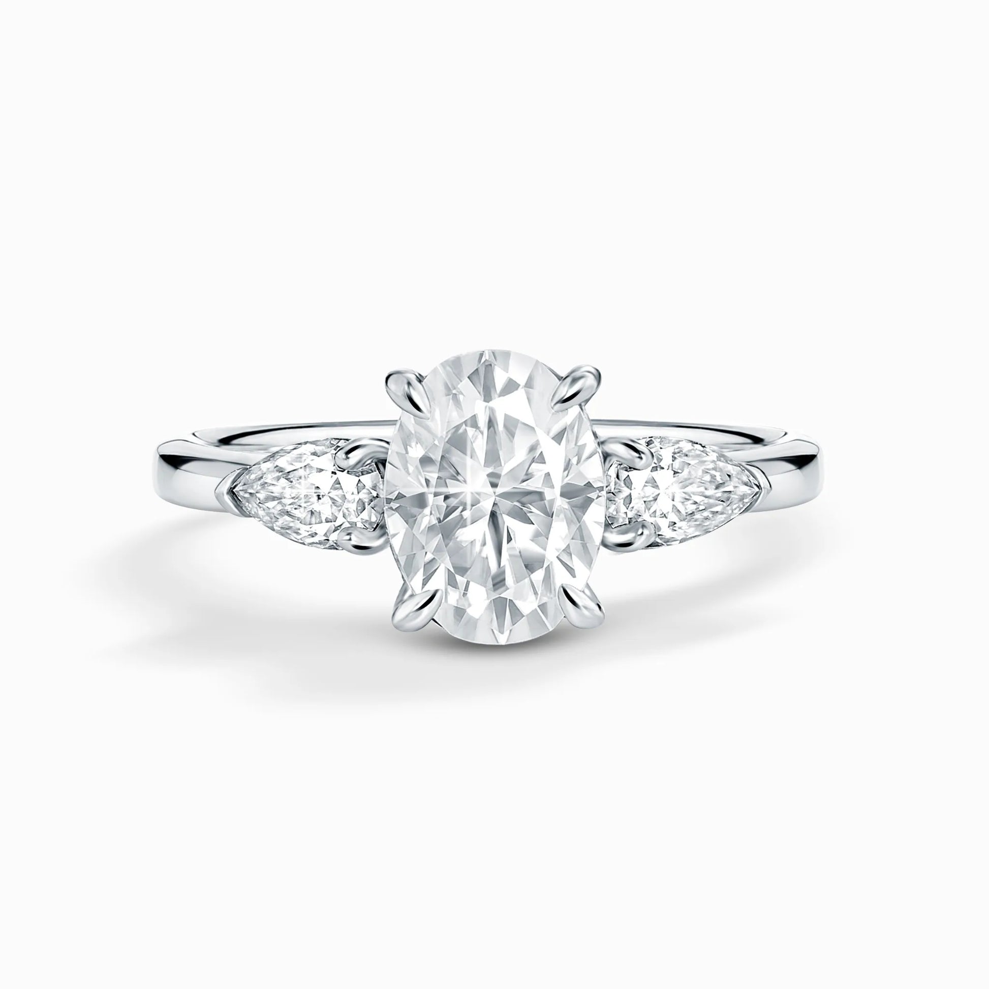 2 ct Oval Moissanite Three Stone Engagement Ring in Sterling Silver - SJR London Timepiece