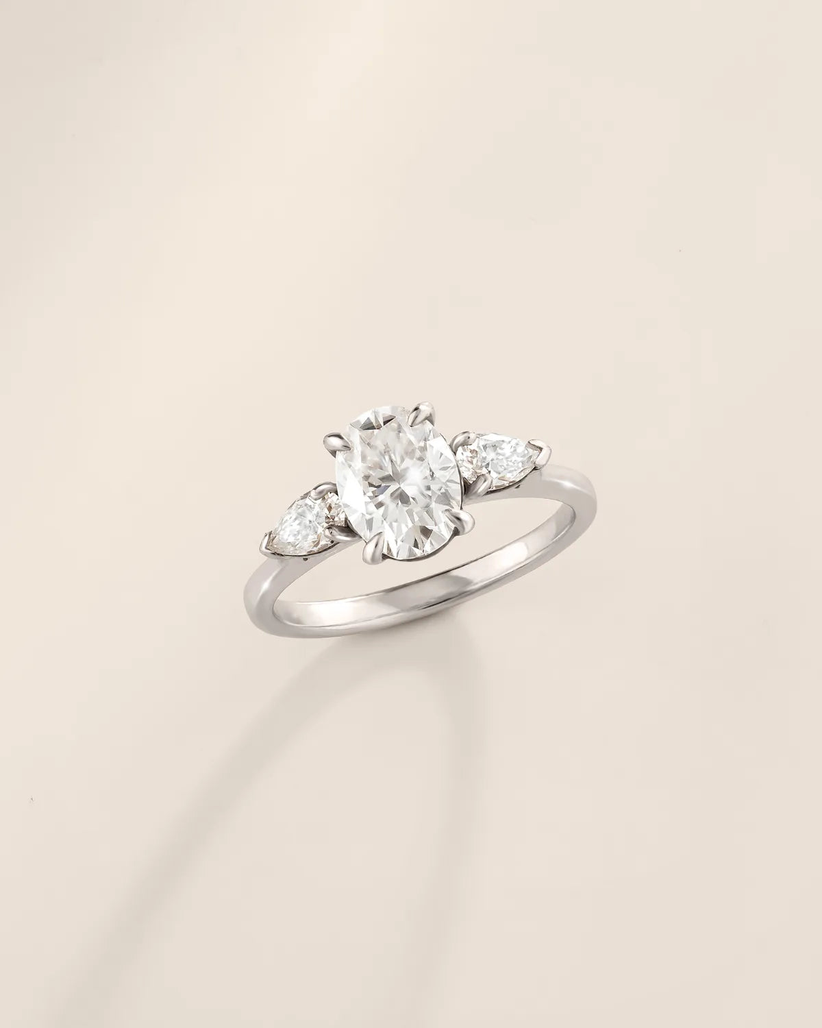 2 ct Oval Moissanite Three Stone Engagement Ring in Sterling Silver - SJR London Timepiece