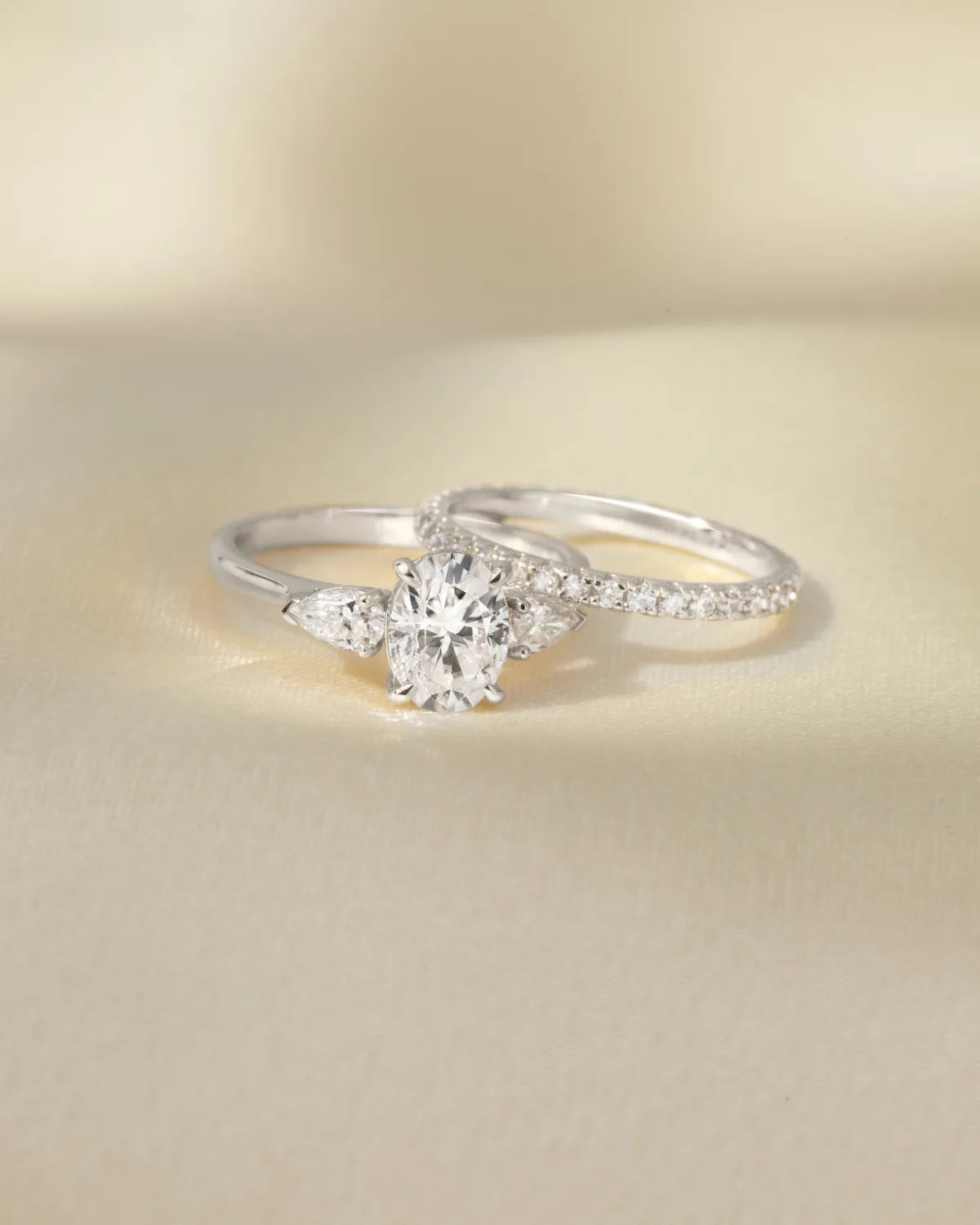 2 ct Oval Moissanite Three Stone Engagement Ring in Sterling Silver - SJR London Timepiece